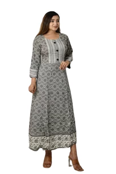 GenericKajal_creations Indian Beautiful Black and White Aanarkali Kurti Printed for women's for casual wear and parties