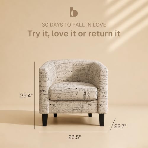Image of BELLEZE Accent Barrel Chair, Linen Round Chair Club Tub Sofa Corner Chair with Flared Legs and Cozy Soft Padding for Living Room Bedroom Waiting Room - Black & Beige