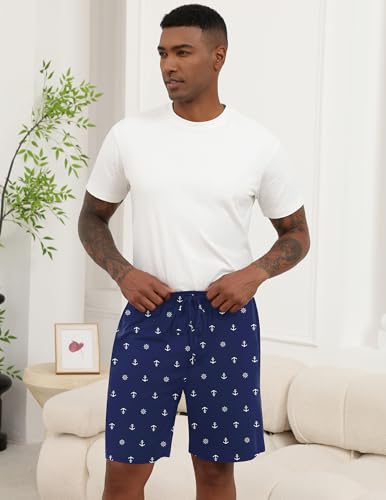 Image of Ekouaer Men's Pajama Shorts Soft Sleepwear Bottoms Elastic Waistband Loungewear Breathable Men Shorts with Pockets