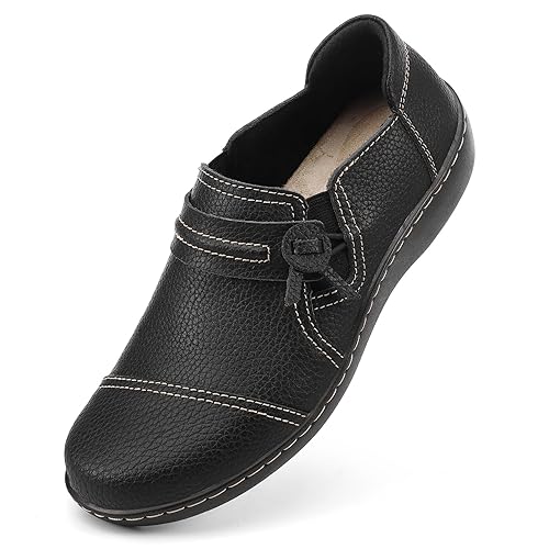 LAZYPOP Women's Classic Comfort Black Leather Loafers Cute Slip-Ons Casual Dress Shoes Lightweight Walking Flats Everyday Work Shoes 8.5 M US 1808HEI-8.5