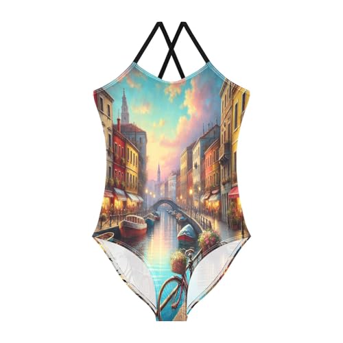 River Bridge Bike Girls Swimsuit Bathing Suit Summer Beach Swimwear One Piece Swimsuits