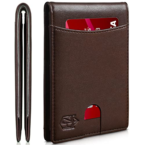 Zitahli Wallet for Men Slim with Minimalist Cash Pocket RFID Blocking Bifold Wallet Box Gift ID Window