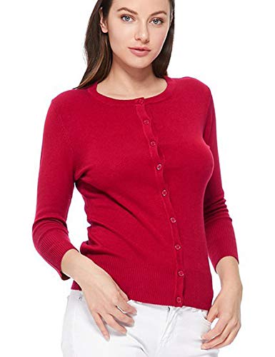 Image of Women's 3 /4 Sleeve Crew Neck Button Down Stretch Knit Cardigan Sweater (S-3XL)