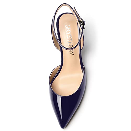 SKYSTERRY Women's Patent Ankle Strap Slingback Wedding Buckle Pointed Toe Casual Spool Mid Heel Pumps Shoes 2.5 Inch3
