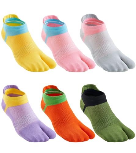 Image of Women's Solid 2 Toe Flip Flop Tabi Socks Geta Ankle Cotton 5 /6 Pairs