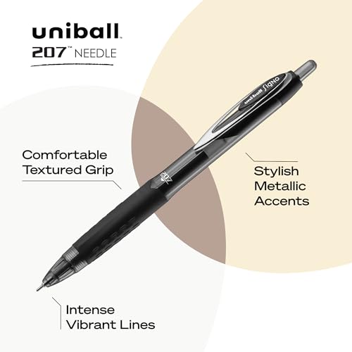 Image of uniball 207 Needle Retractable Gel Pens, Medium Point (0.7mm), Black, 4 Pack