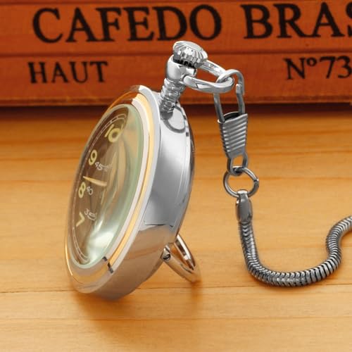 Reloj de bolsillo mecánico descubierto con soporte y números arábigos 7