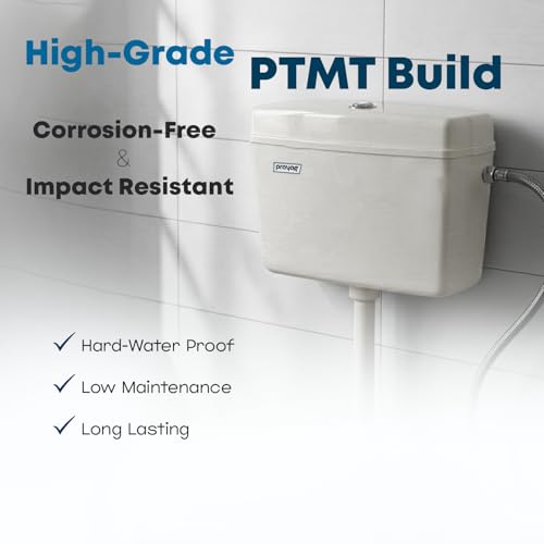 Image of Prayag Duo Flush 10 Litre PTMT Toilet Cistern for Indian & Western WC Wall Mounted Flush Tank with Dual Push Button Water Saving Leak Proof Bathroom Flush System with Complete Fittings (White)