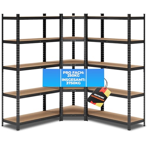 ALL Premium Schwerlastregal Eckregal 180x70x40 cm + 2X 180x90x40 cm Schwarz - 3750kg Traglast – staâ€¦ – Miniatur