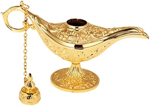 MagiDeal Flower Magic Panto Arabian Light Aladdin Genie Oil Lamp Box Prop Storage Box Gold
