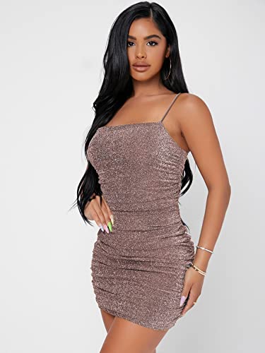 Image of Floerns Women's Glitter Sleeveless Ruched Party Clubwear Bodycon Mini Dress