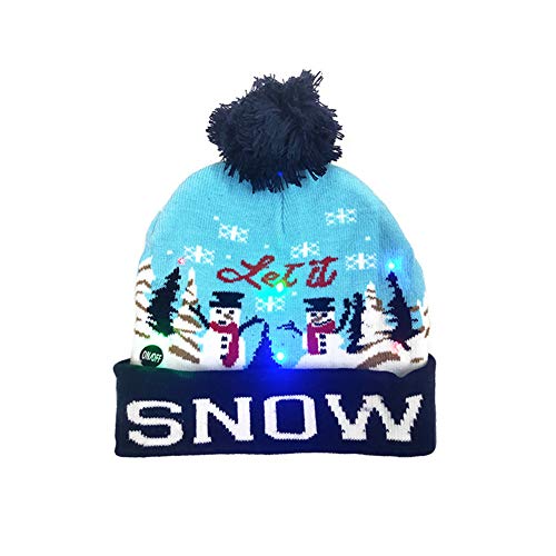 SZCQ Gorro de punto con luz LED para adultos y niños, gorro de fiesta de Navidad colorido, gorro de invierno cálido tejido de Navidad Blanco Nieve Talla única Cover