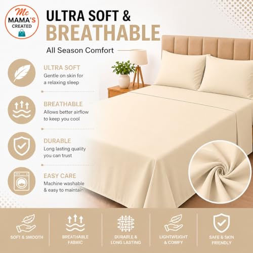 Image of Double Size Bed Sheet - 600 Thread Count Single Flat Sheet Only - Long Staple Egyptian Cotton Top Sheet Wrinkle & Fade Resistant - Ivory