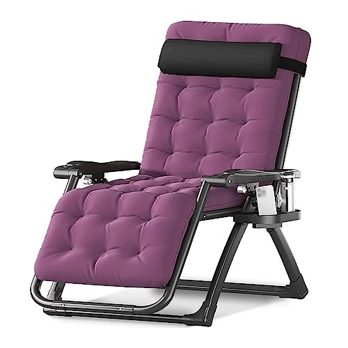 ZYJIX Silla reclinable plegable extra ancha con cojín extraíble y bandeja para uso en exteriores e interiores