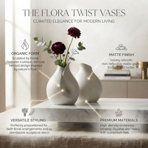 Image of Modern Matte White Ceramic Flower Vase for Living Room Decor Nordic Minimalist Decorative Table Vase Home, Office & Center Table Accent - Collar White