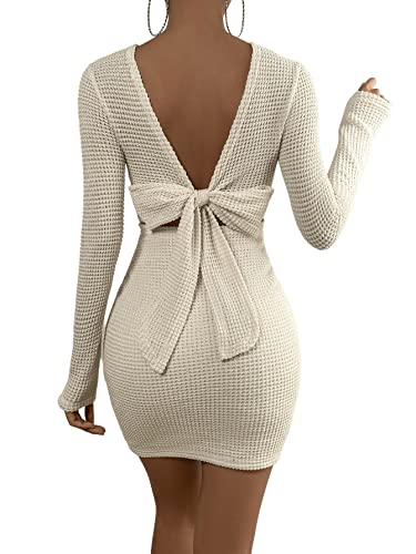 Soly Hux Women's Tie Backless Long Sleeve Bodycon Mini Dress Sexy Dresses Apricot L #TOP29