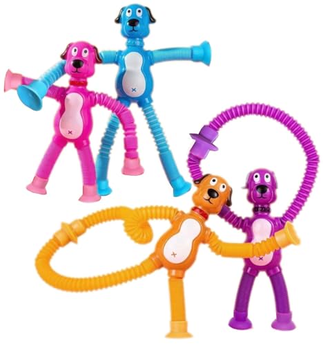 JZK 4 juguetes de tubo pop con diseño de perro de dibujos animados, juguete sensorial inquieto para niños pequeños de 2, 3, 4, 5 y 6 años, pequeño juguete elástico con ventosa y extremidades flexibles JZK 4 juguetes de tubo pop con diseño de perro de dibujos animados, juguete sensorial inquieto para niños pequeños de 2, 3, 4, 5 y 6 años, pequeño juguete elástico con ventosa y extremidades flexibles