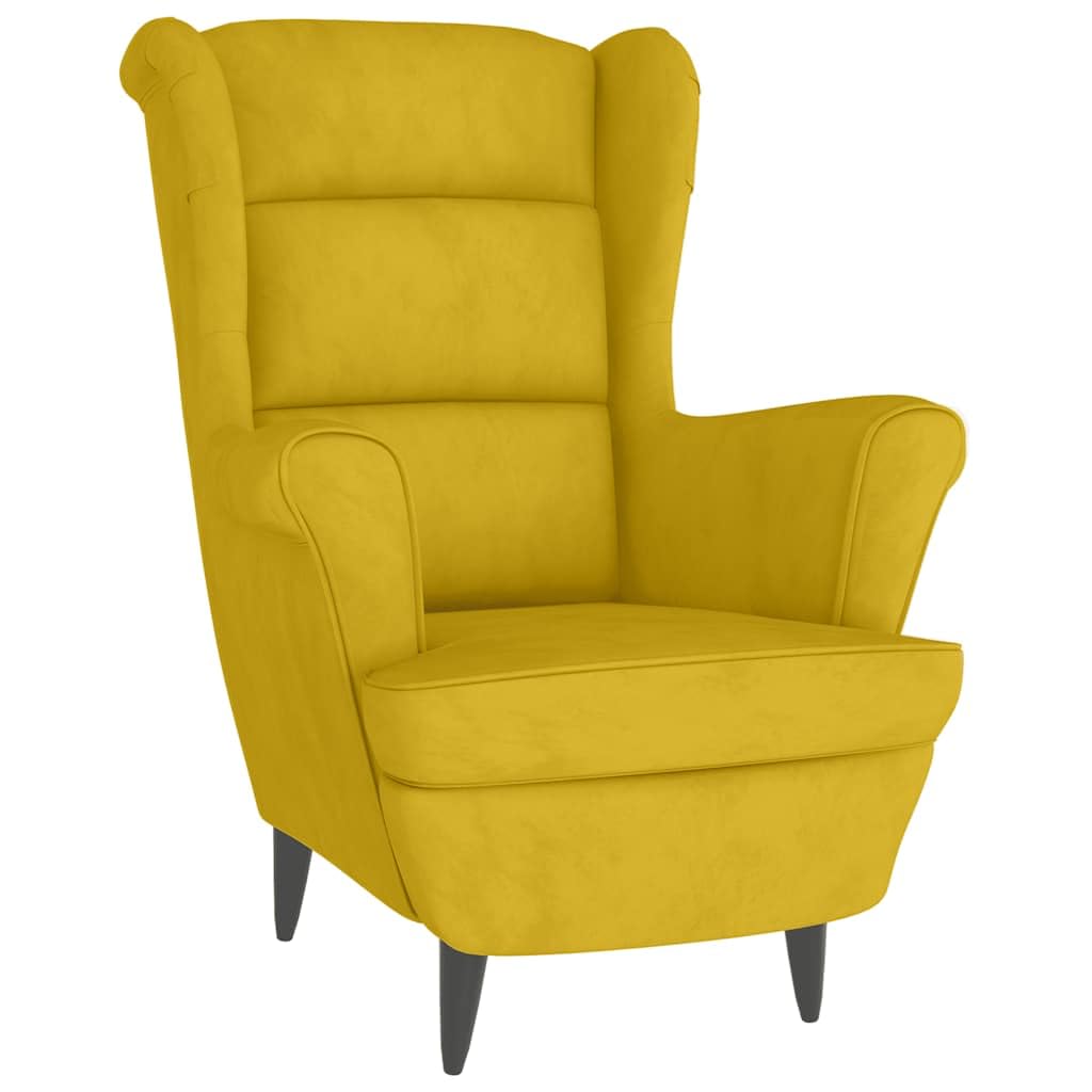 Sillón orejero con Taburete Terciopelo Amarillo Mostaza