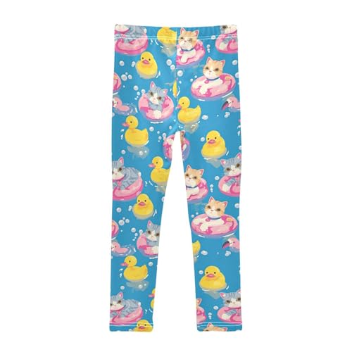 Cute Cats Pink Girls' Leggings Toddler Doodles Yellow Duck Kids Yoga Pants Dance Active Tights 4T2