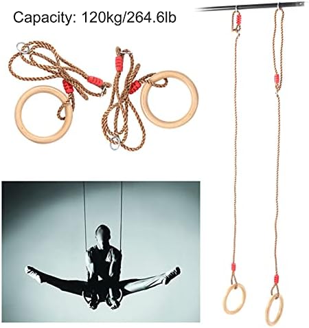 Gedourain Climbing Children Rings, Wooden Gymnastics Rings 120kg/264.6lb for Children Sports