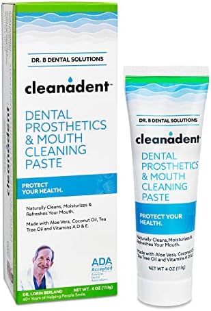 Dr. B Dental Solutions Cleanadent Denture and Gum Toothpaste, Removes Odors Stains Adhesives, Mouth Cleaning Paste, 4 oz