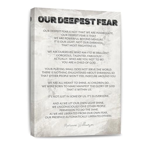 Inspirational Office Decor Our Deepest Fear Marianne Williamson Canvas Wall Art Print for Professional Workspace and Home Study 