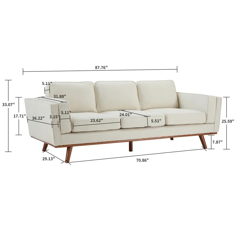 Image of LEGACY OF COMFORT Camariah 87.76'' 3 Seater Sofa Three Seater Sofa with Wooden Base for Living Room Guest Room Hotels Office (Ivory)