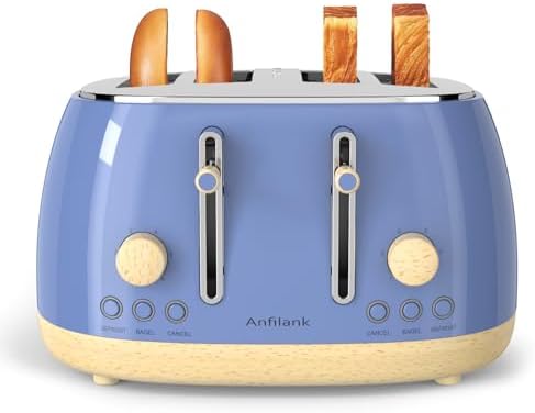 Toaster 4 Slice,Retro Stainless Steel Toaster with Extra Wide Slots Cancel, Bagel, Defrost Function, Dual Independent Control Panel, Removable Crumb Tray and High Lift Lever (Sapphire Blue)