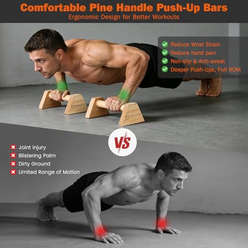 Image of Push-up Stand, 2 PCS Wood Pushup Bars Non-Slip Base Exercise Home Workout Equipment, 30CM Wooden Parallettes Handle Stands Grip for Men Strength Training, Planks Calisthenics