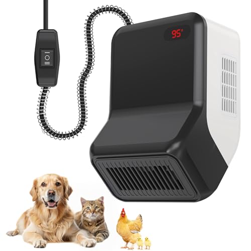 Dog house heater for chicken coop pet, adjustable temperature of 300W/600W for winter warmth, low noise, overheat protection, bite-proof wires, suitable for indoor and outdoor use