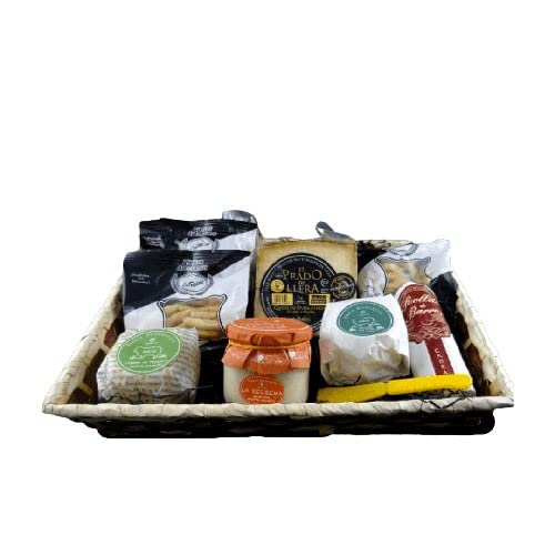 Cesta de Regalo para Empresas Gourmet con Queso Cumbre de Trujillo, Queso Pastura con Trufa, Rulo de Cabra Rollito de Barros, Queso El Prado de Llera – Corazón Extremeño