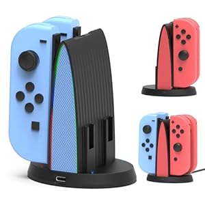 Controller Charging Dock for Nintendo Switch JoyCon, Joy Con Charger Station Compatible with OLED, 4 in 1 JoyCons Charging Switch Accessories with LED Indication and USB Type-C Cord
