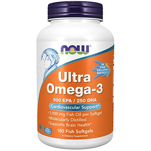 NOW Supplements, Ultra Omega-3, 500 EPA and 250 DHA, Cardiovascular Support*, 180-Fish Gelatin Softgels