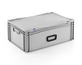 DIE BOX FABRIK Robuster Eurobehälter mit Tragegriff & Scharnierdeckel | Stapelbarer Kunststoffkoffer für Lager & Transport | Aufbewahrungsbox für Werkzeuge, Logistik & Industrie (600x400x233 mm)