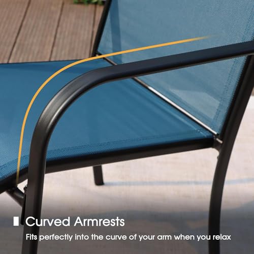 Image of VICLLAX Patio Dining Set for 2, Outdoor Furniture Set Includes Small Table and 2 Stackable Sling Chairs, Bistro Set for Outside, Black Table and Blue Chairs
