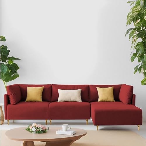 Image of Carina RHS 4 Seater L Shape Sofa Set for Living Room (Maroon Fabric) Premium Fabric Sofa