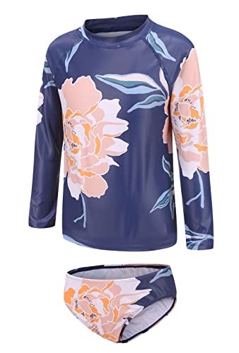 Image of Girls Two Piece Rash Guard Swimsuits Set Long Sleeve Bathing Suit with UPF 50+ Sun Protection Kids Sunsuits Swimwear Set
