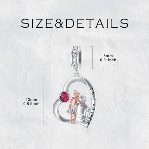 Image of PROESS Father Mother Daughter Charm fit Charms Bracelet Sterling Silver Charms for Bracelets Birthday Valentines Day Gifts for Daughter Mother Lover