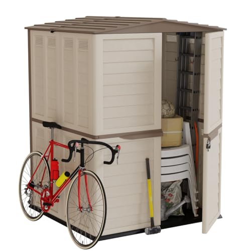 INTEC - Gartenhaus für den Außenbereich, Beige – Gartenhaus mit Fußboden, 151 x 146 x 200 cm – Aufbewahrung für Werkzeuge, Fahrräder
