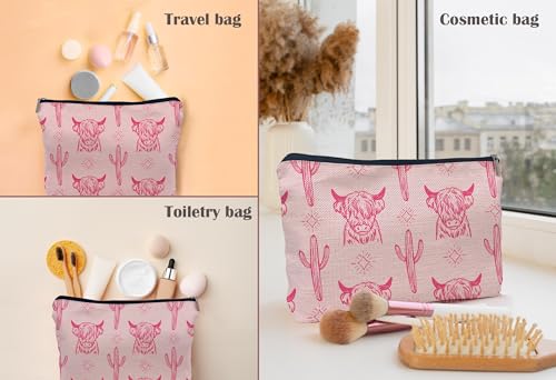 Image of Western Cow Makeup Bag,Western Cow Gifts For Women,Cowgirl Stuff For Women,Cowgirl Gifts (Pink)