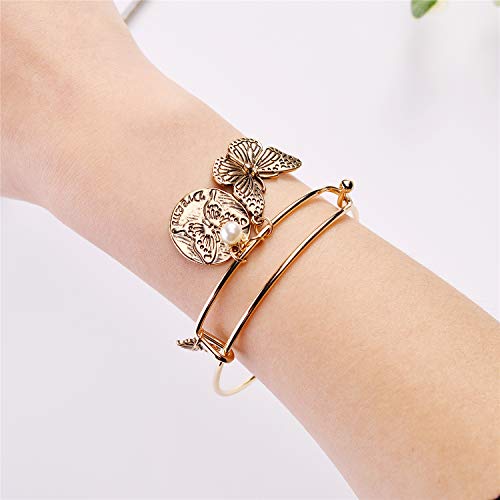 Image of LUX ACCESSORIES Minimalist Butterfly Dream White Pearl Pendants Gold Bangle Bracelet