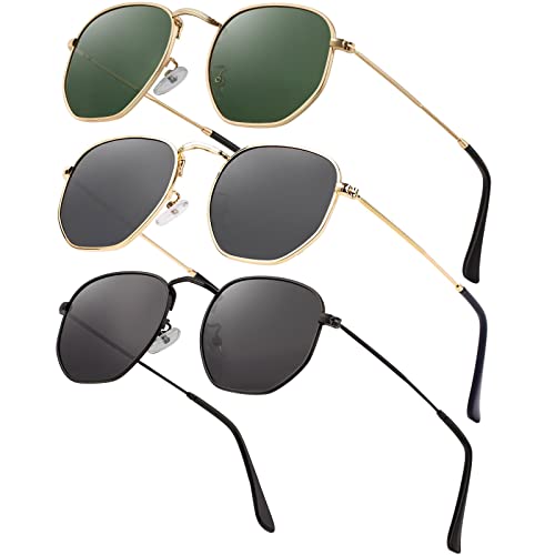 Image of Hipster Hexagonal Polarized Sunglasses Men Women Geometric Square Small Vintage Metal Frame Retro Shade Glasses