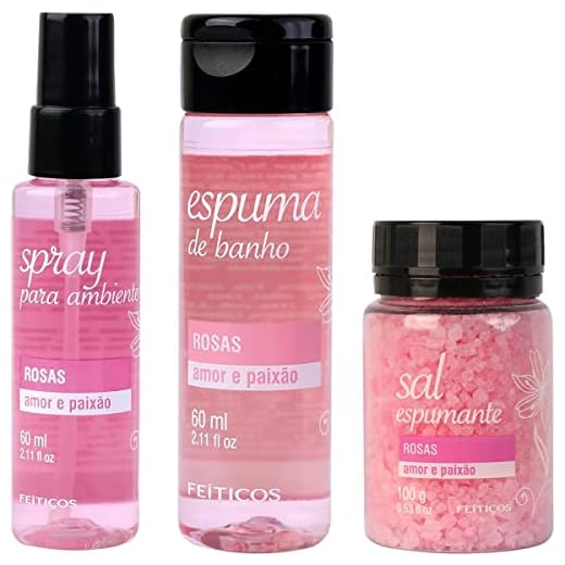 Kit Espuma E Sais De Banho E Aromatizante Rosas Amor Paixão