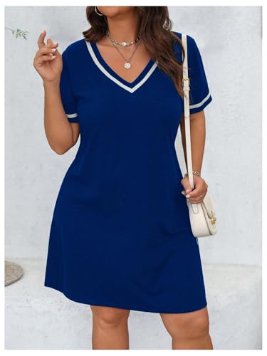 Image of Verdusa Women's Plus Size A Line T Shirt Dress Short Sleeve V Neck Tunic Dresses Casual Outfits