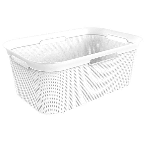 Rotho Brisen Wäschekorb 40l mit 4 Griffen, Kunststoff (PP) BPA-frei, mistletoe weiss, 40l (59,6 x 39,6 x 23,2 cm)