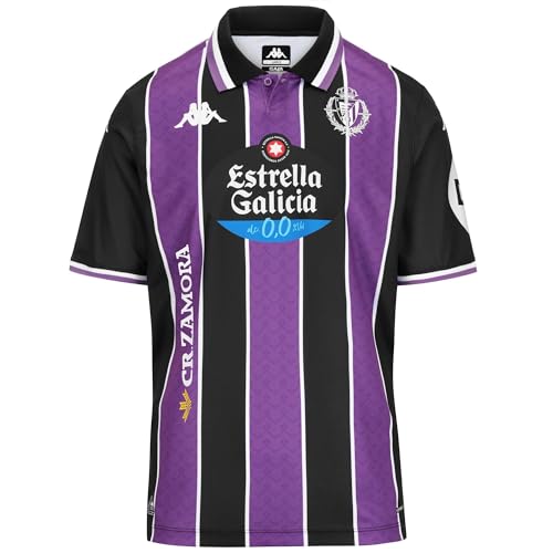 Kappa 2026 Home Real Valladolid - Trikot 2. Mannschaft 25/26, hochwertiges Design und sportlicher Stil, Kombat-Stoff, Normale Passform, Kurze Ärmel und Polokragen, Schwarz/Violett/Weiß M