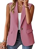 Lajuacely Women's Sleeveless Blazers Open Front Casual Blazer Vests Solid Color Lapel Single Button Lightweight Jackets Women