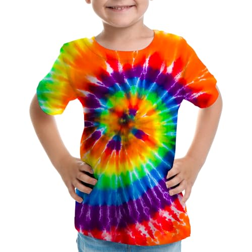 Big Kids Tie Dye Shirt for Boys Girls Short Sleeve Hippie Tshirt Senior Tee
