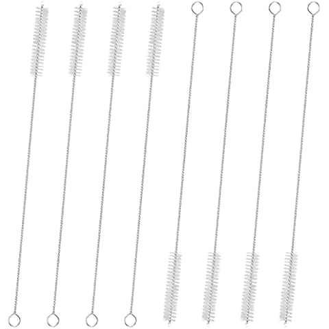 GFDesign Drinking Straw Cleaning Brushes Set 10" Extra Long 10mm Extra Wide Pipe Tube Cleaner Nylon Bristles Stainless Steel Handle - 10" x 3/8" (10mm) - Set of 8 Cover