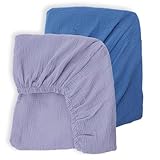 Picture of Muslin Neutral Crib Sheets for Boys & Girls 2 Pack Blue Set 28"x 52" Rutiwa Soft Breathable Baby Sheets for Crib Organic Cotton Fitted Sheets for Toddler Bed & Standard Crib Mattress Boho Style
